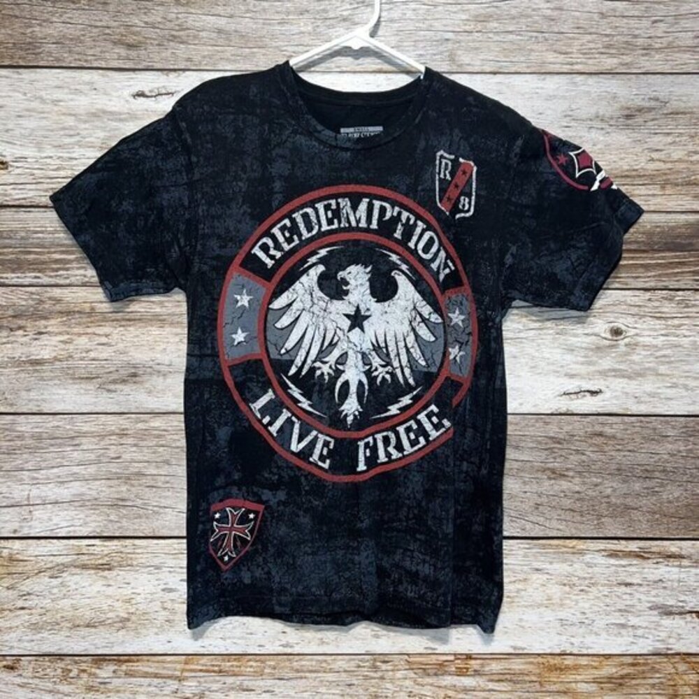 Raw State Redemption Live Free T Shirt Eagle Mens Small Embellished Graphic